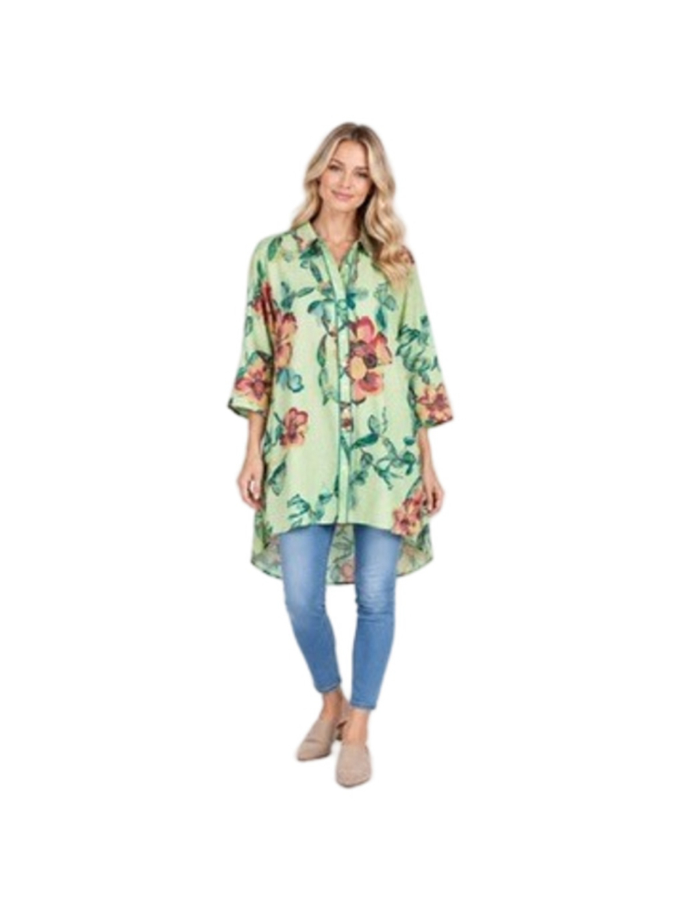 Soft Surroundings Elena Tunic Top Boho Tropical Floral Button Resort Size 2X